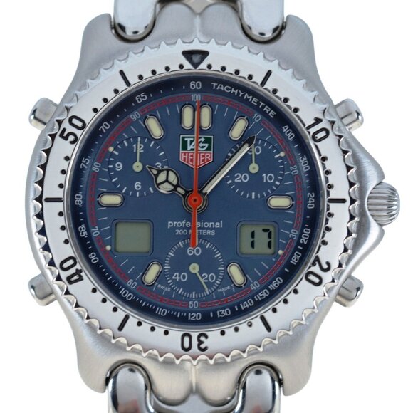 RARE Blue Dial Tag Heuer 38mm Men's SEL Professional Ani-Digital Watch CG1113-0!